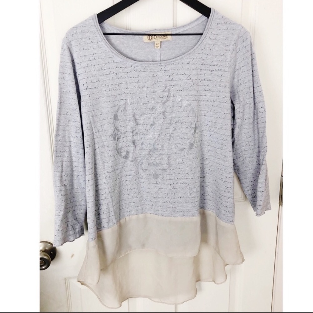 Democracy xl gray 3/4 sleeve sheer bottom high low
